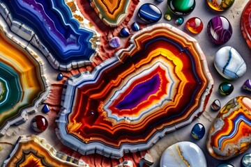 agate mine,marble,light,blue,red,yellow,white,green,purple,realistic,detailed,elaborate