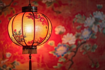 Happy Chinese new year 2024. Chinese new year banner for show product. Greeting card. China frame with lantern on red background. with generative ai