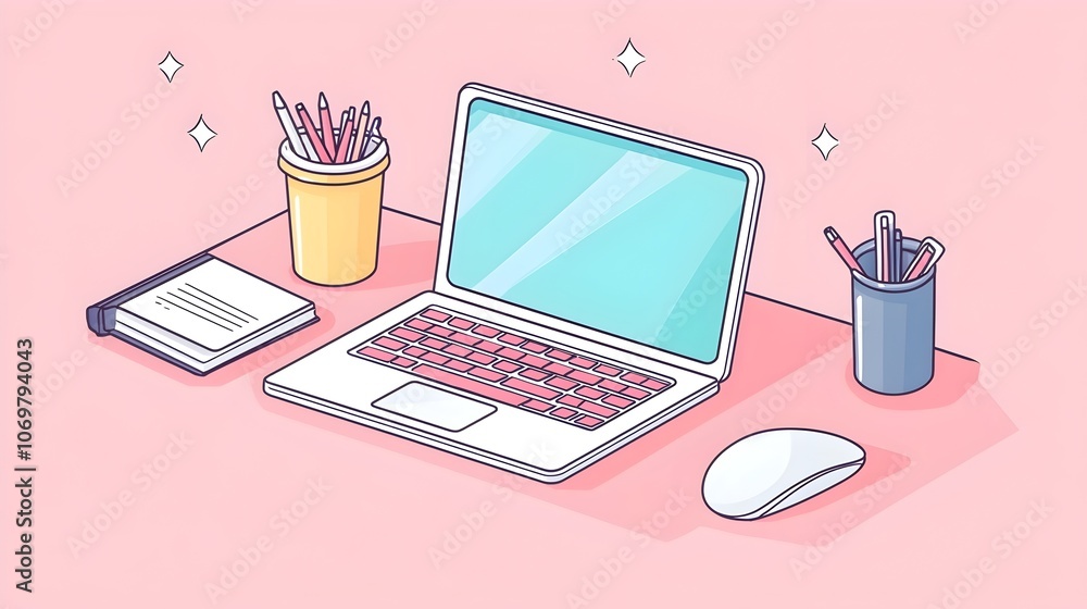 Aufkleber carefully curated workspace with open textbook laptop and various stationery items providing ample s