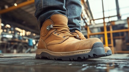Enhanced safety shoes are showcased in the image, highlighting their superior construction and stylish design made from tough materials for optimal performance in industrial settings.