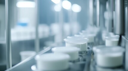 Inside a biological food production plant where microbes and enzymes are utilized to make yogurt, showcasing the role of biotechnology in modern food production and sustainability.
