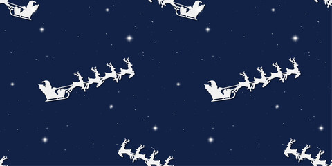 Naklejka premium Seamless Pattern Christmas Santa Reindeer Sleigh Silhouette in The Night Sky