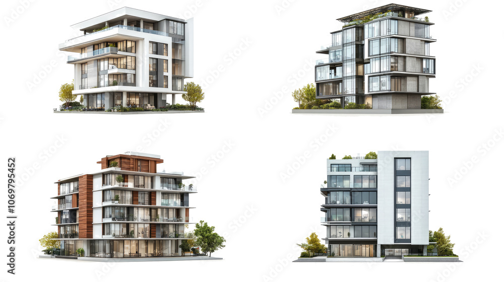 Aufkleber modern condominium and office building collection in a city setting generative ai