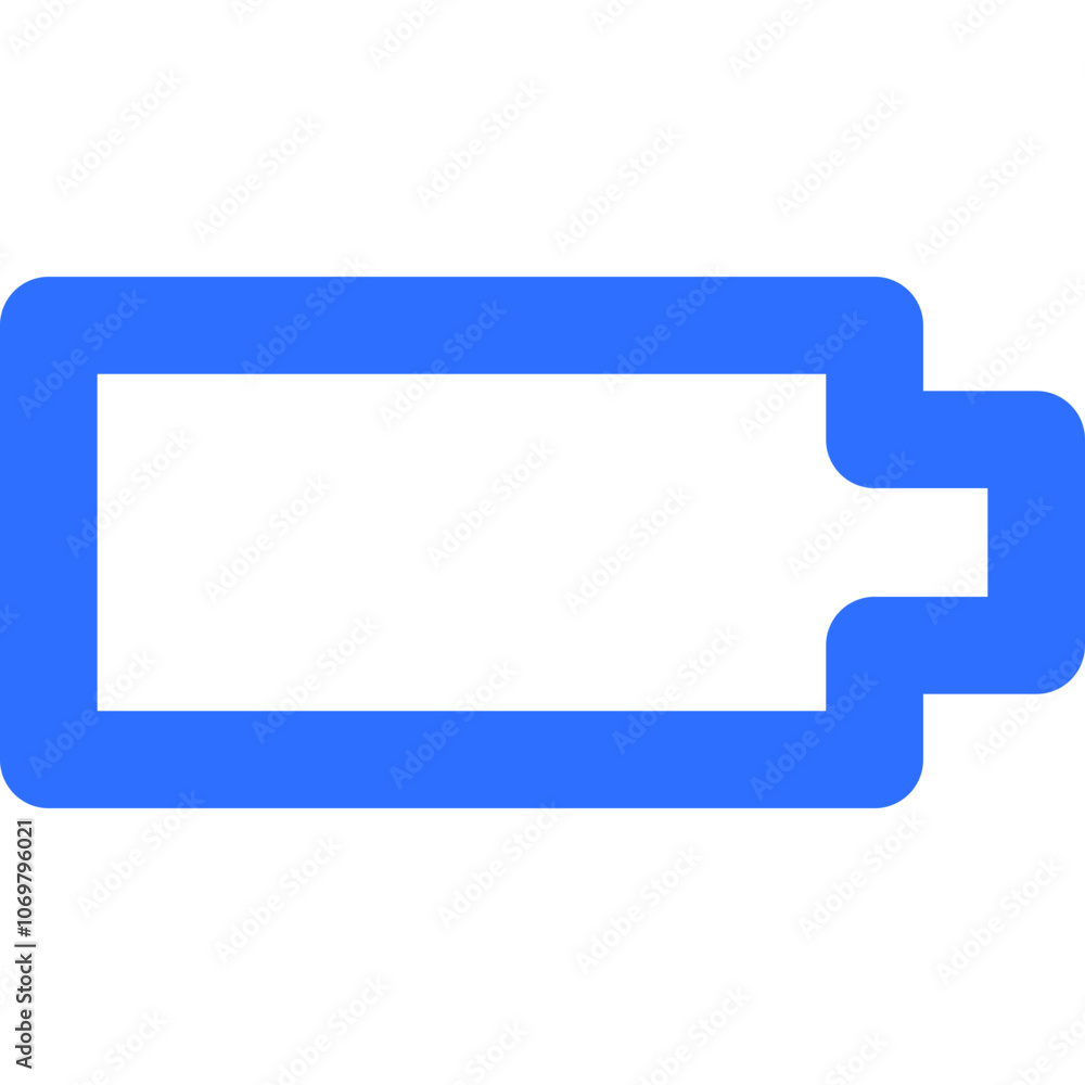 Poster blue battery icon indicating low charge status with a simple design highlighting the need for power 