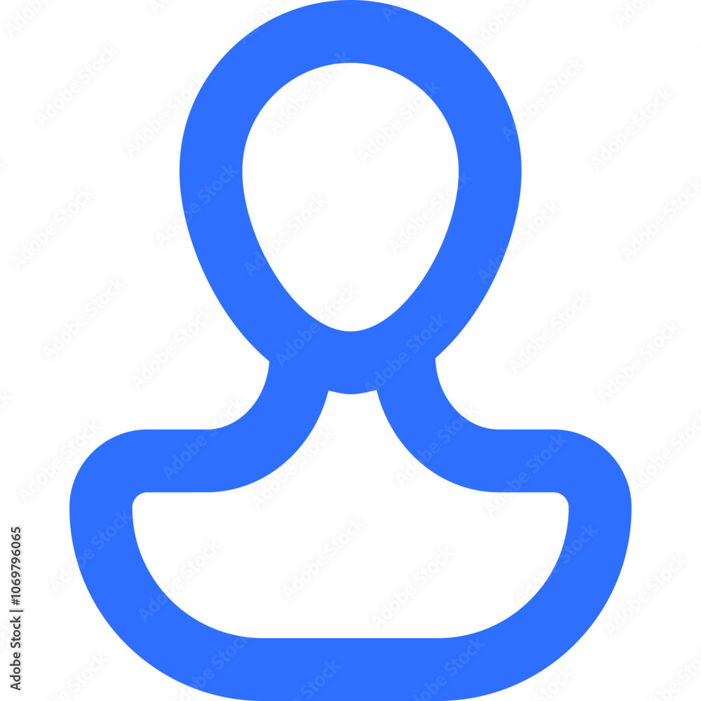 Poster simplified human figure icon designed in solid blue color, representing a person or user profile in 