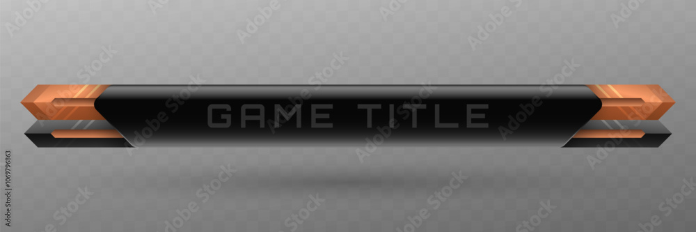 Poster game title lower third banner in metallic black and copper color theme for futuristic game ui design