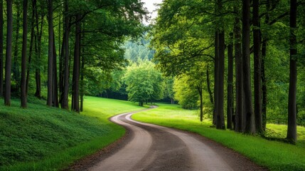 Obraz premium Serene Forest Landscape with Winding Pathway
