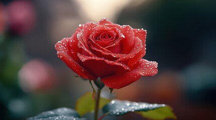 Morning Dew on a Vibrant Red Rose