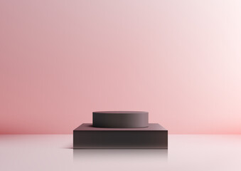 Black 3D Cylinder on Pink Background for Product Display, Modern Mockup & Showcase, Elegant Minimalist Design