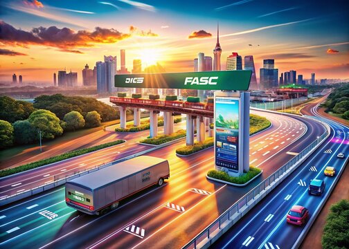 Surreal Representation of a Smartphone Displaying a Fastag App for Online Toll Tax Payment in India, Blending Technology and Abstract Elements