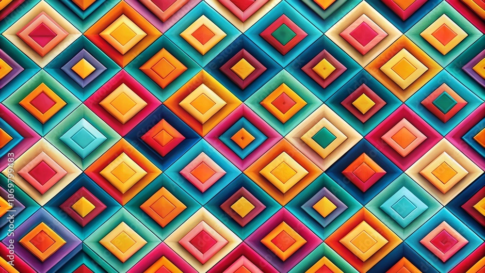 Aufkleber surreal seamless geometric pattern of multicolored squares with diagonal shadows, ideal for modern r