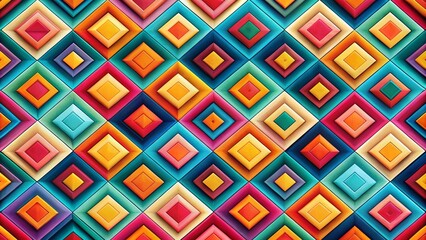 Surreal Seamless Geometric Pattern of Multicolored Squares with Diagonal Shadows, Ideal for Modern Retro Fabric Prints, Banners, and Posters
