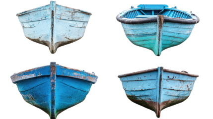 Old Blue Fishing Boats Displayed Against a Transparent Background Generative AI