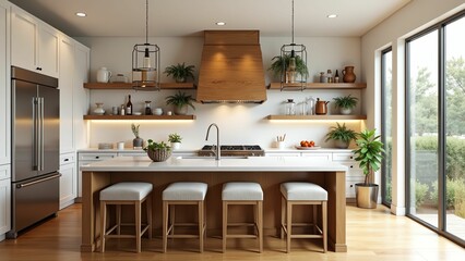 Modern Refined and Balanced Kitchen Design with Warm Wood Tones and Copper Accents