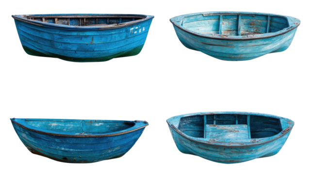 Weathered Blue Fishing Boats on Transparent Background Generative AI
