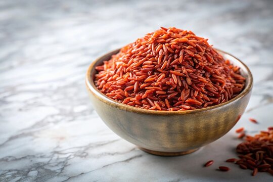 Delicious chamorro red rice on marble counter with shallow depth of field