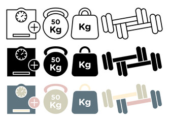 Weight icon collection on white background