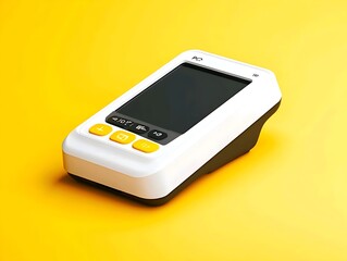Digital payment device against yellow background 