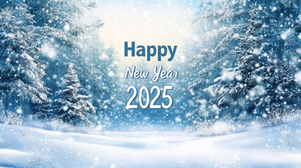 Happy New Year 2025, beautiful winter background.