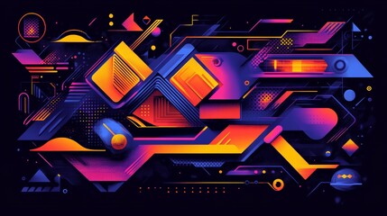 Obraz premium Abstract Geometric Art Vibrant Neon Colors Tech Design Modern Wallpaper