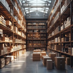 Obraz premium Modern Warehouse Interior Inventory Logistics Storage Distribution Center