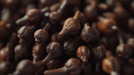 Obraz premium An extreme close-up of cloves arranged randomly, highlighting their texture and detail.