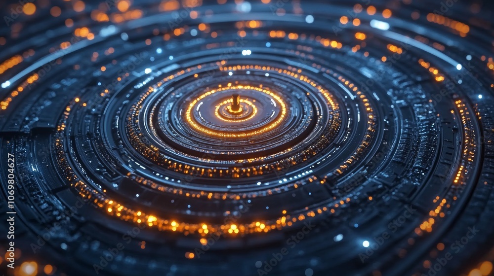 Poster Futuristic Tech Interface Abstract Circular Glowing Pattern