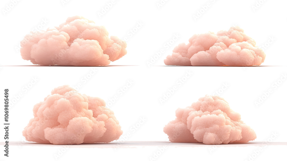 Poster collection of pink clouds isolated on a clean background generative ai