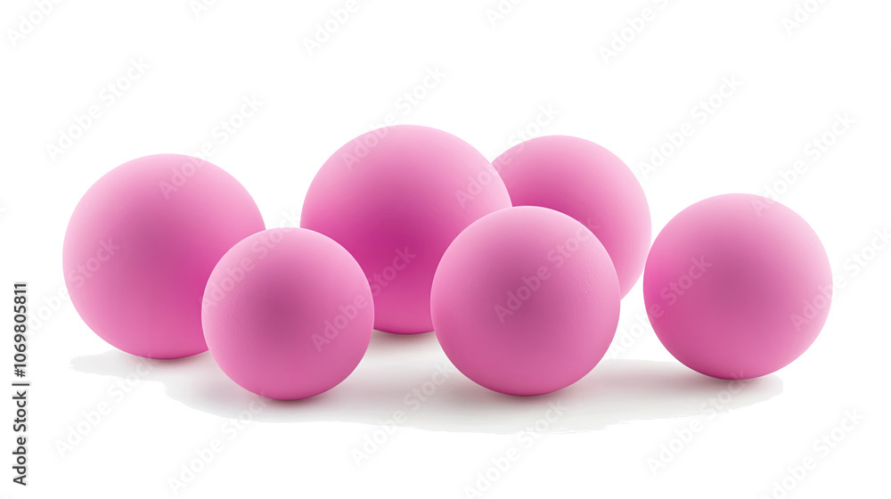 Poster pink matte balls in various sizes on clear background generative ai