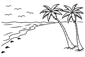 stunning view of a tropical beach with palm tree sketches and ocean waves
