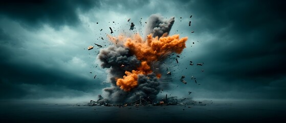 Cataclysmic blast rips through sprawling energy facility scattering wreckage and kicking up billowing columns of soot black smoke against a moody overcast sky