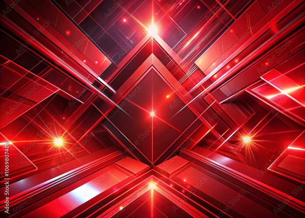 Poster vibrant 3d red techno geometric background with glowing motion lines in dark space for modern graphi