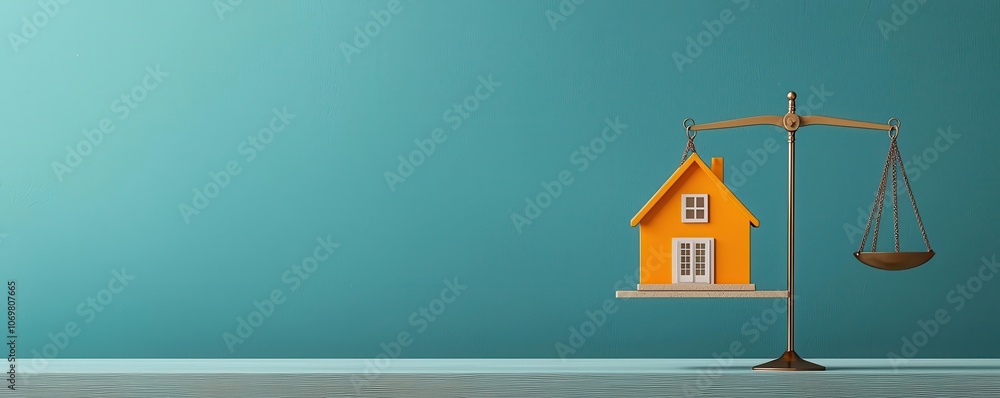 Poster artistic view of a house on a balance scale with interest and principal reduction on either side