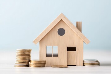 Artistic view of a house surrounded by loan terms labeled  Interest Rate