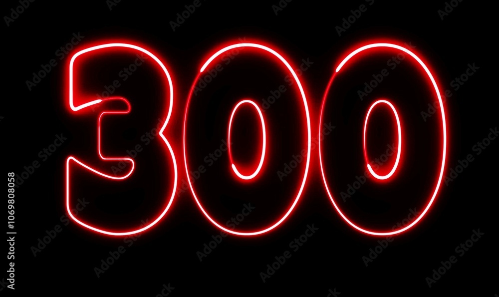 Aufkleber 300 number text font with neon light. luminous and shimmering haze inside the letters of the text th