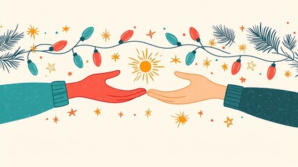 Obraz premium Hands reaching out with festive decorations story concept idea with festive atmosphere