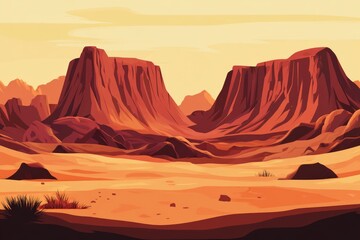 A Desert Valley with Two Large Rock Formations