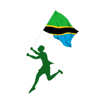 recommend clip art: Vector illustration of man running and holding Tanzania flag in hands on transparent background