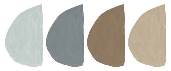 Paint brush texture shape set. Abstract neutral painting in grey, beige, brown colors. Textured art drawn templates with strokes. Hand painted artistic gouache elements on transparent background