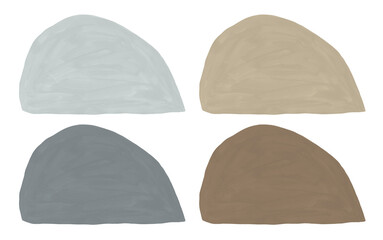 Brush paint texture shape set in grey, beige, brown colors. Textured gouache hand painted elements on transparent background. Art drawn templates with strokes. Neutral abstract painting