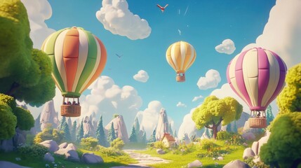 Obraz premium Cartoon style hot air balloon loop