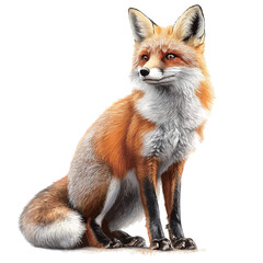 Red fox isolated on white background. 3D illustration. Studio shot. 