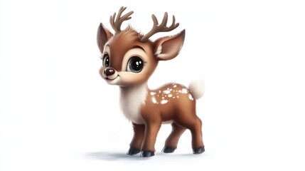 cute baby reindeer isolated on white background.
