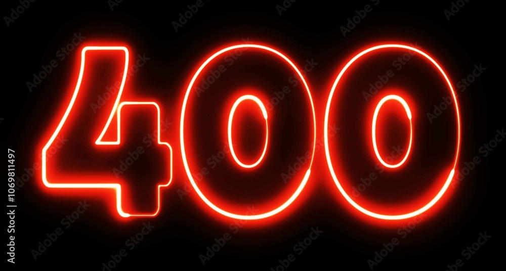 Poster 400 number text font with light. luminous and shimmering haze inside the letters of the text 400. fo