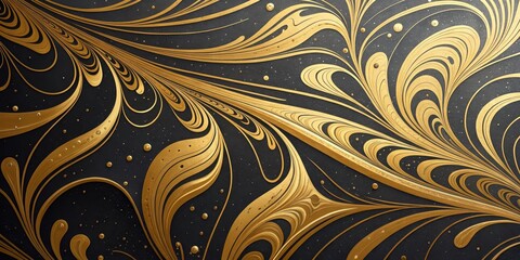 Obraz premium Abstract Swirling Gold and Black Pattern with Textural Depth and Subtle Glittering Highlights