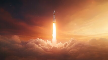 Majestic Rocket Launching into a Vibrant Sunset Sky