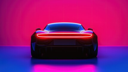 Sleek Modern Sports Car with Neon Lighting Against Vibrant Background