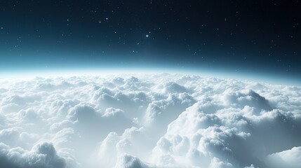 Ethereal Cloudscape Above the Earth with Twinkling Stars at Dusk