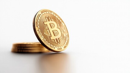 Golden Cryptocurrency Coins Stacked on a Smooth Surface for Investment Concept