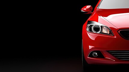 Striking Red Car Front View Against a Dark Background